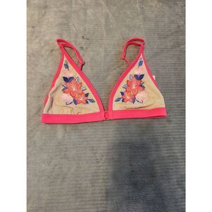 Pink Victoria's Secret Bralette Triangle Plunge Embroidered Flowers Medium XS